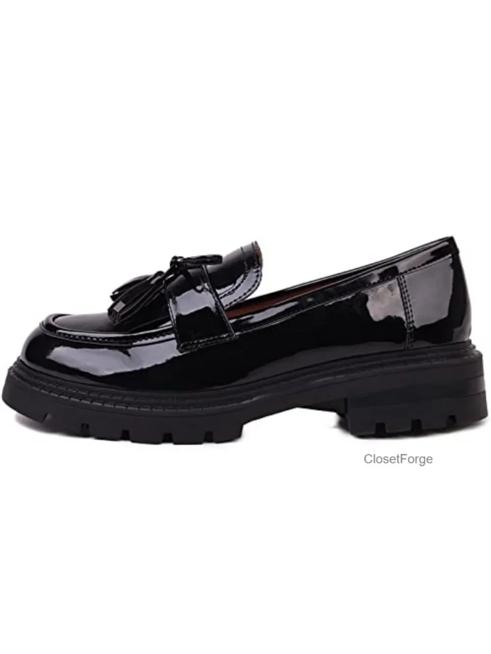 Patent Leather Tassel Loafers Thick-Soled Slip-on Flats Women's
